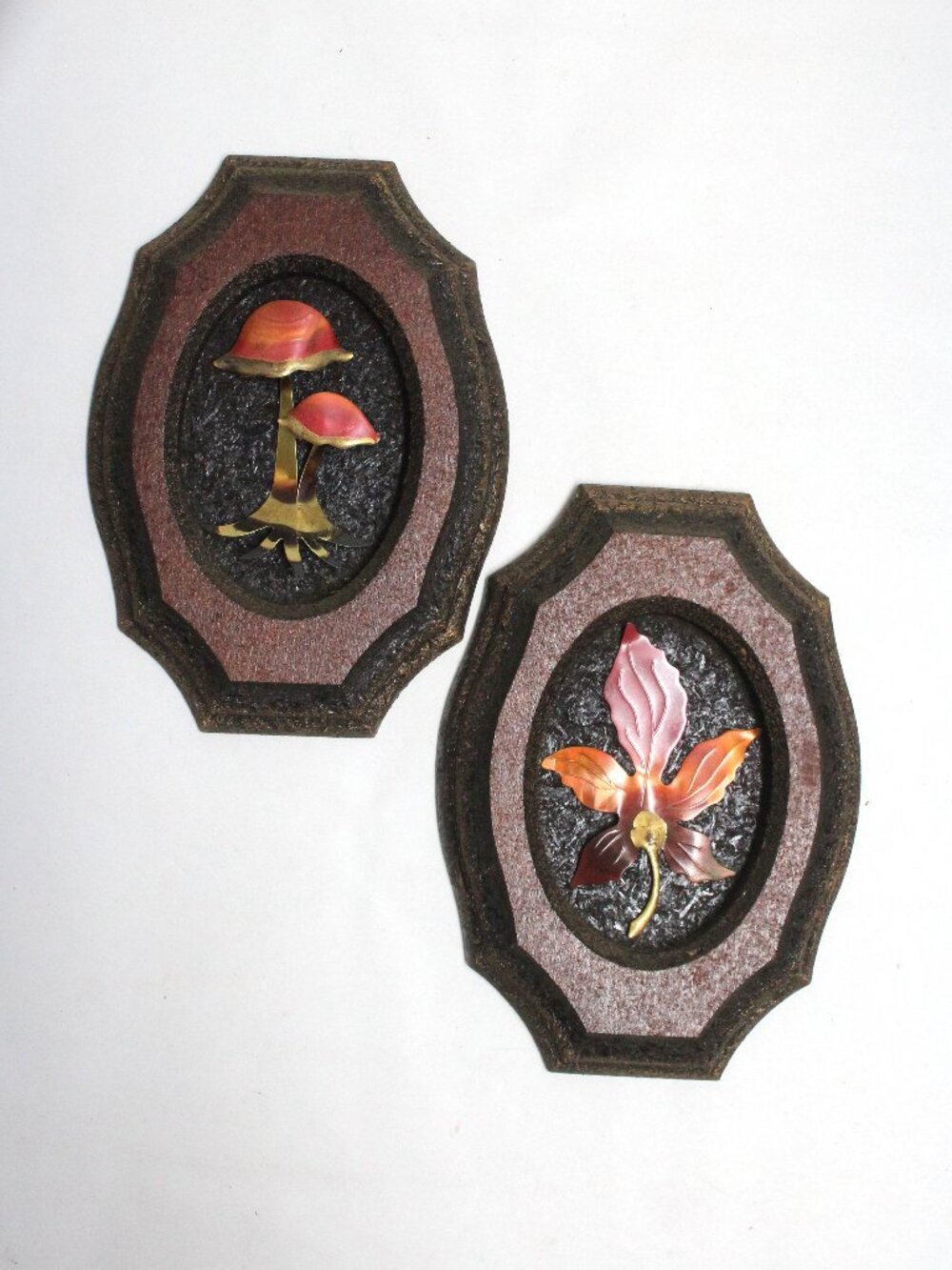 Vintage Home Interior Mushroom & Leaf Wall Plaque Set - 2 Pieces Ready To Hang